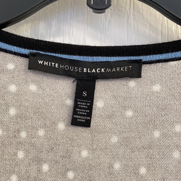 Black and White Polka Dot Button Down V Neck 3/4 Sleeves Cardigan WHBM - Picture 2 of 6